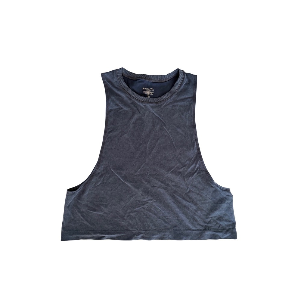 Athleta Renew Muscle Crop Tank Top XS Blue Gray Seamless Yoga Training 530547